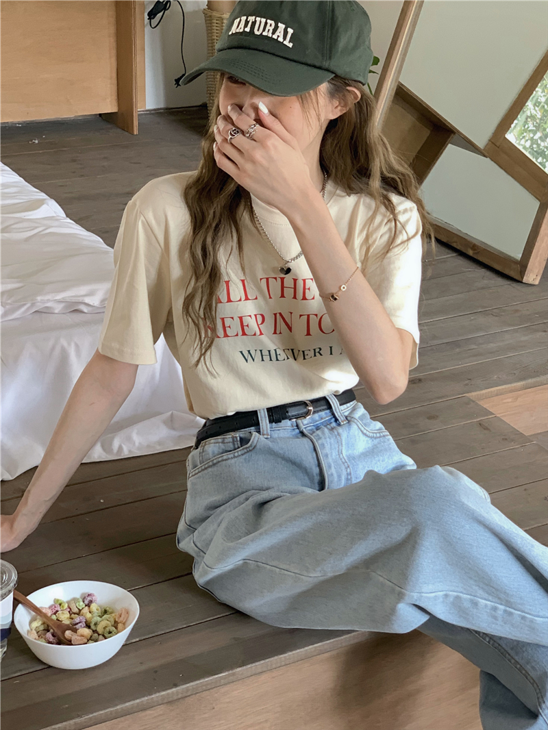 Short sleeve loose T-shirt Korean style long tops for women
