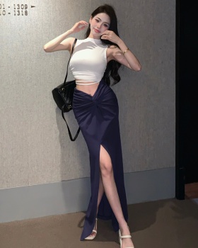 Split bandage spicegirl skirt high waist halter sexy T-shirt