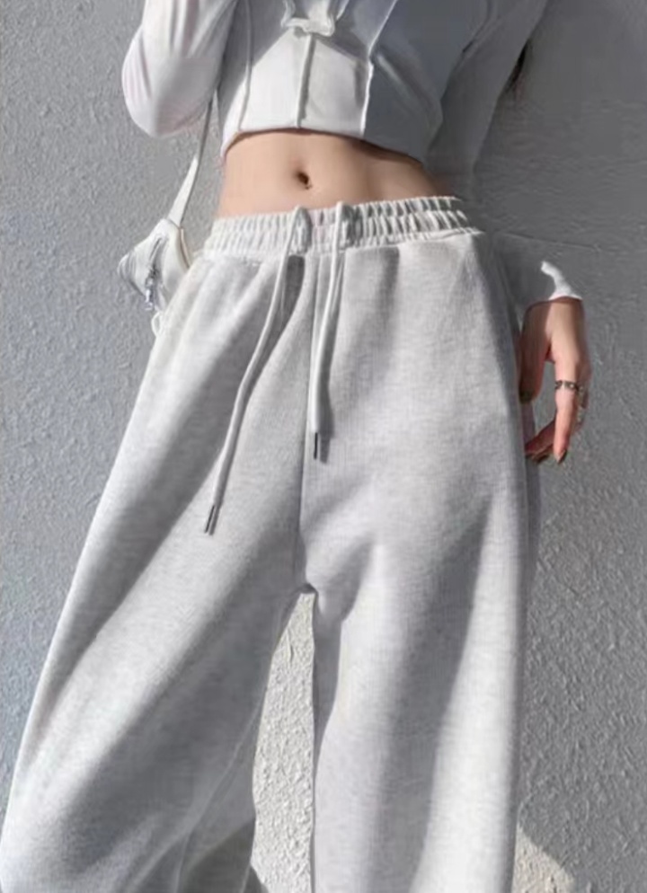 Drawstring white loose thin sweatpants for women