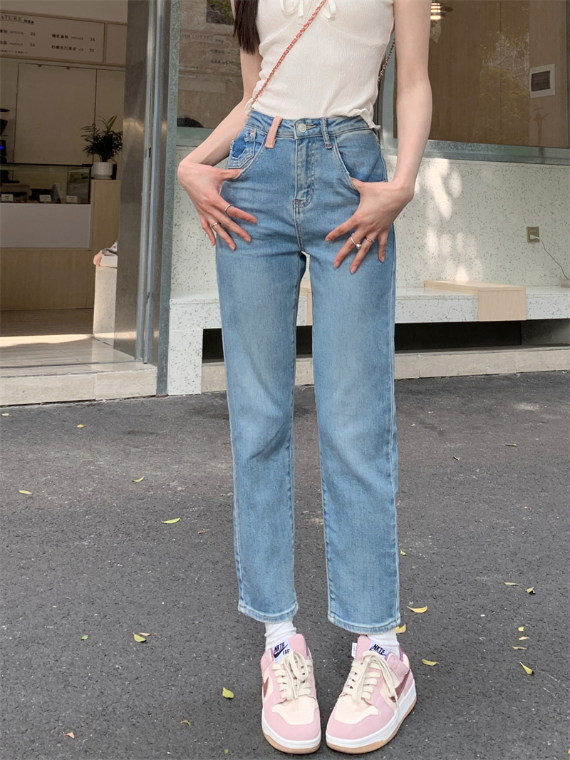 High waist pants straight jeans for women