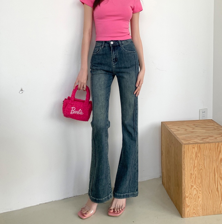 Summer washed jeans show high slim long pants for women