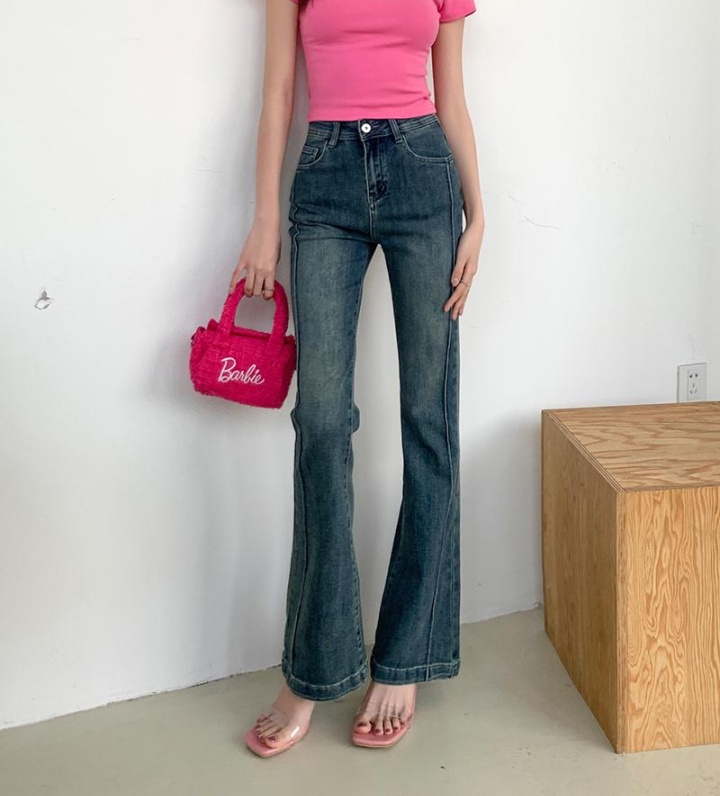 Summer washed jeans show high slim long pants for women