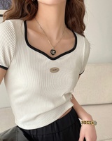 Knitted mixed colors T-shirt slim tops for women