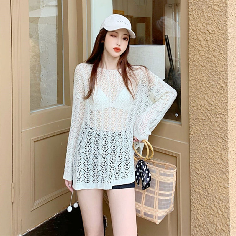 Knitted sunscreen summer tops thin long smock for women