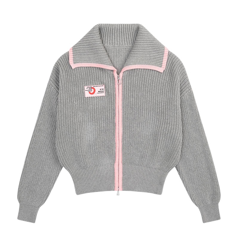 Retro knitted tops Japanese style zip sweater