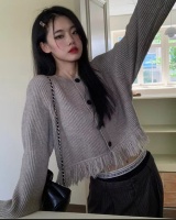 Tassels short sweater long sleeve loose coat for women