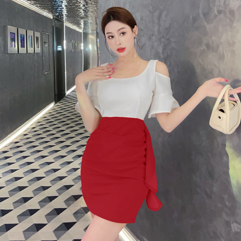Fashion mixed colors lady dress package hip slim dress