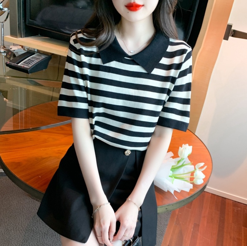 Korean style loose summer T-shirt stripe simple tops for women