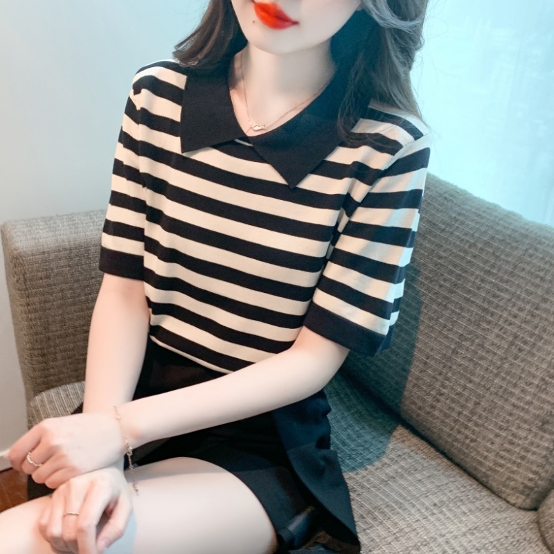 Korean style loose summer T-shirt stripe simple tops for women