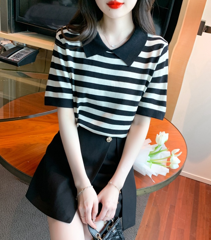 Korean style loose summer T-shirt stripe simple tops for women