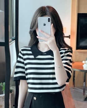 Korean style loose summer T-shirt stripe simple tops for women