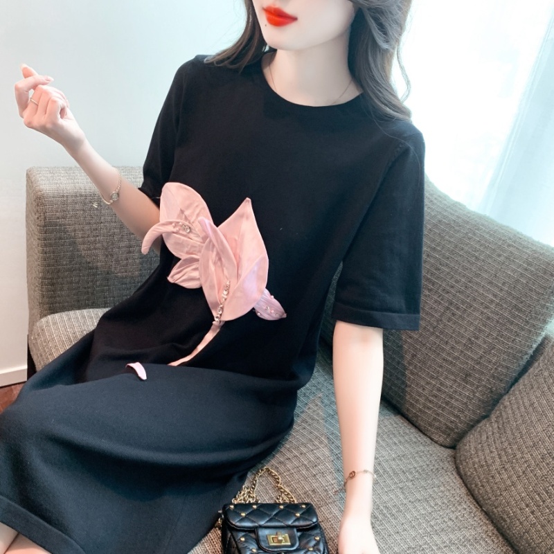 Round neck knitted summer pullover dress for women