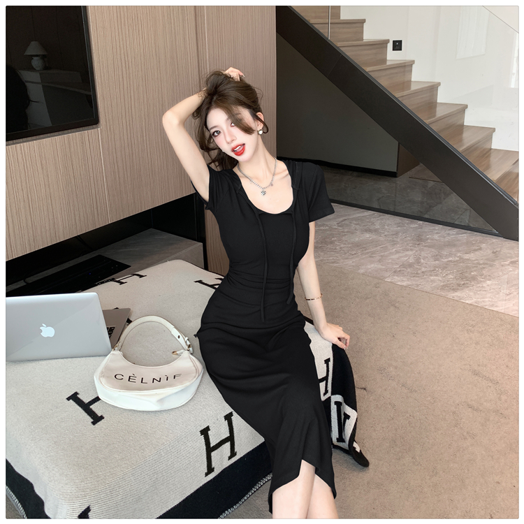 Summer short sleeve long dress slim temperament dress