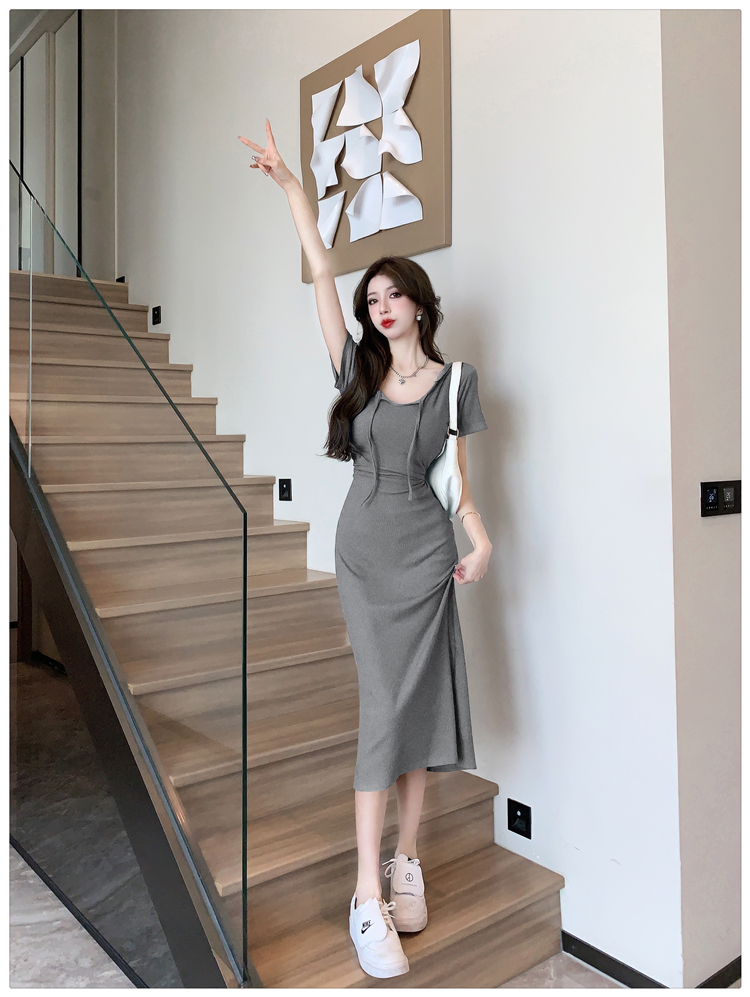 Summer short sleeve long dress slim temperament dress