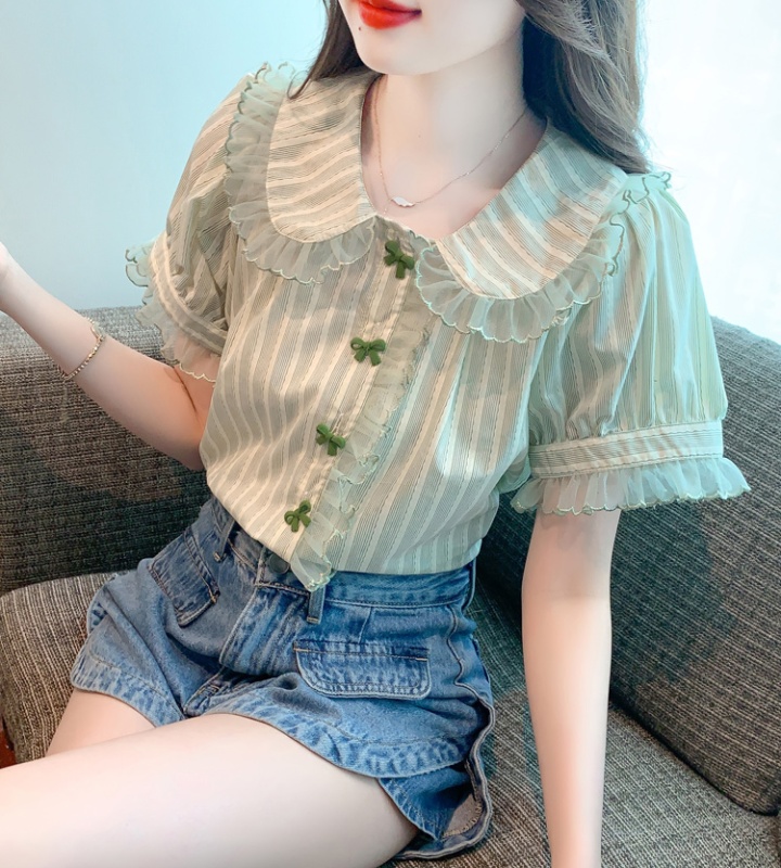 Short sleeve summer refreshing tops doll collar lace shirts
