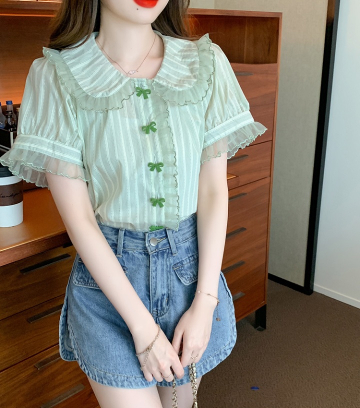 Short sleeve summer refreshing tops doll collar lace shirts
