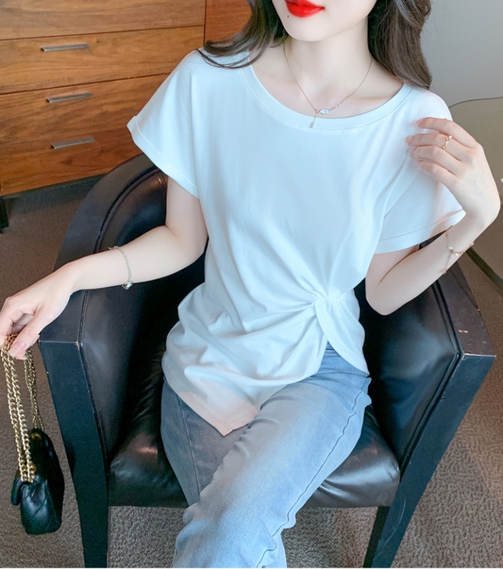 Short sleeve round neck T-shirt slim snow white tops