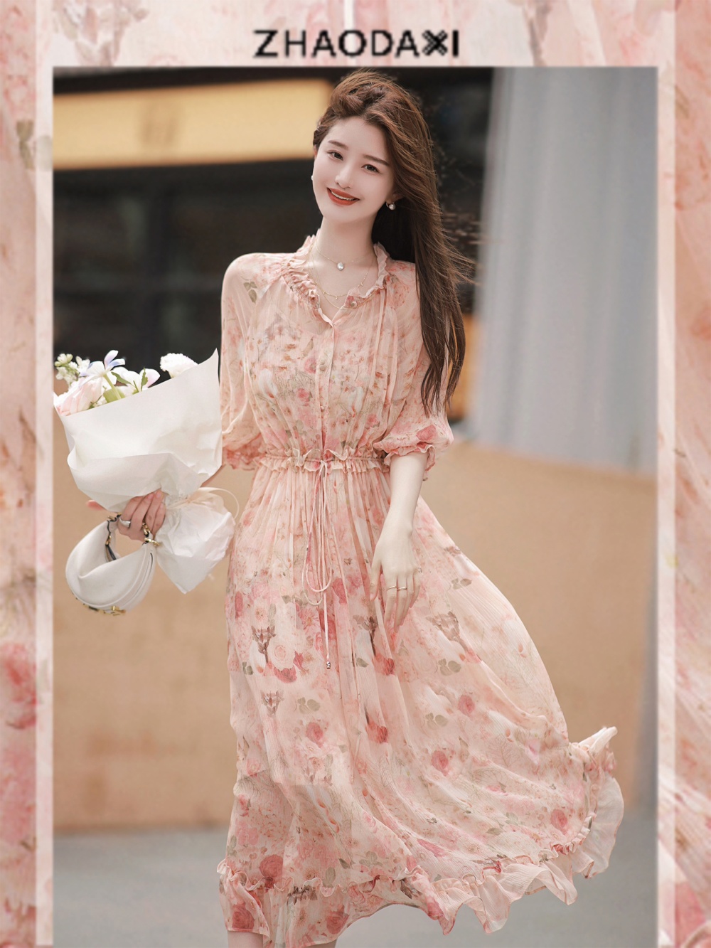 Chiffon summer tender floral dress