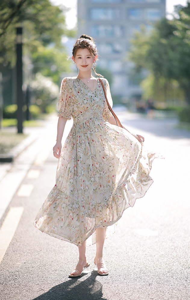 Pinched waist fashion elegant summer slim dress