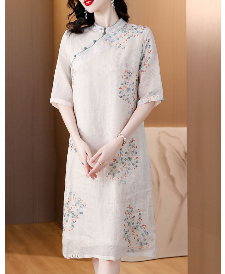 Cotton linen retro cheongsam commuting slim dress