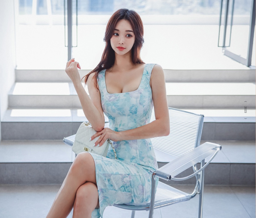 Korean style printing sleeveless dress long dress
