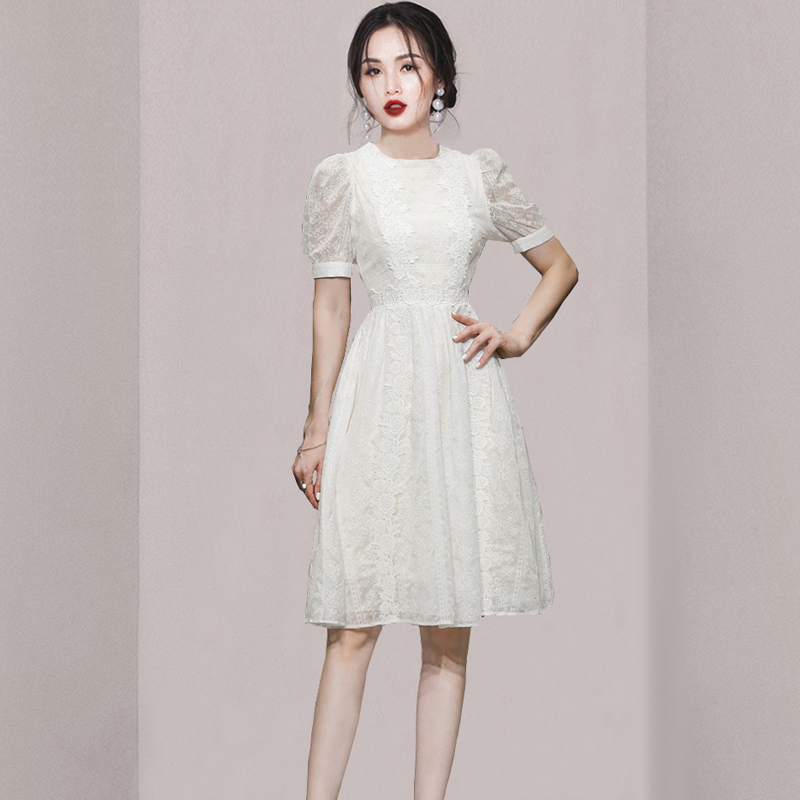 France style slim lace summer white dress for women