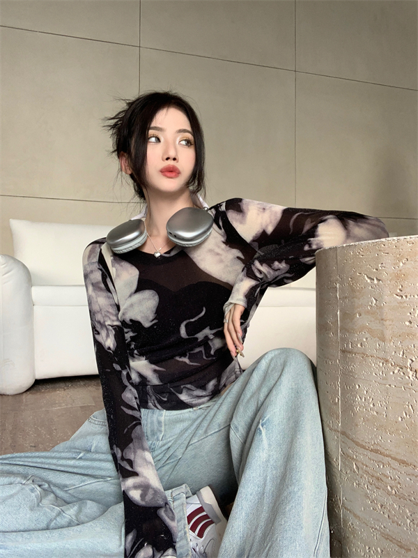 Blooming Chinese style bottoming shirt thin long sleeve tops