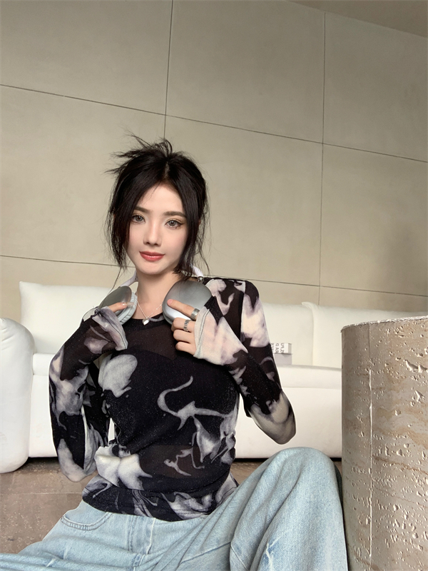 Blooming Chinese style bottoming shirt thin long sleeve tops
