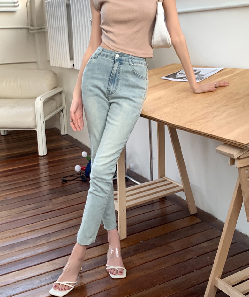 Slim straight jeans show high nine pants for women
