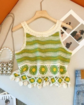 Hollow sling vest retro embroidery tops for women