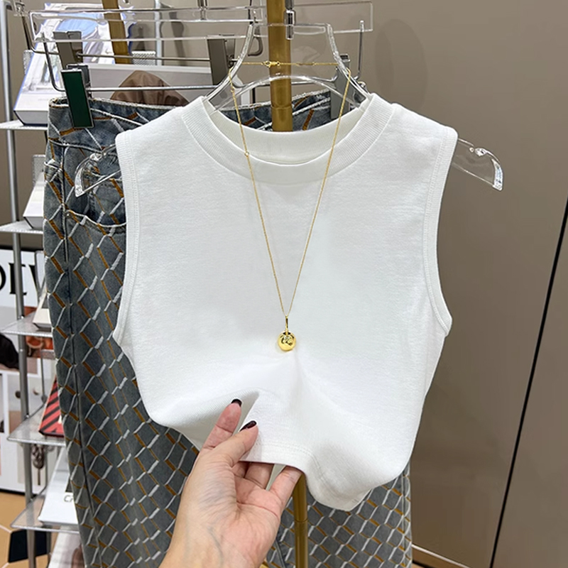 Sleeveless Korean style tops white summer vest for women