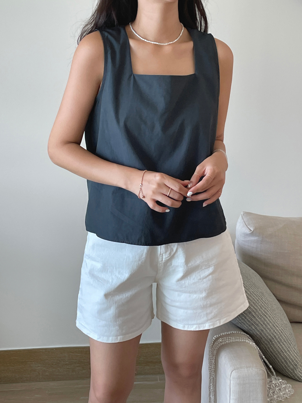 Simple Casual square collar tops all-match sling vest