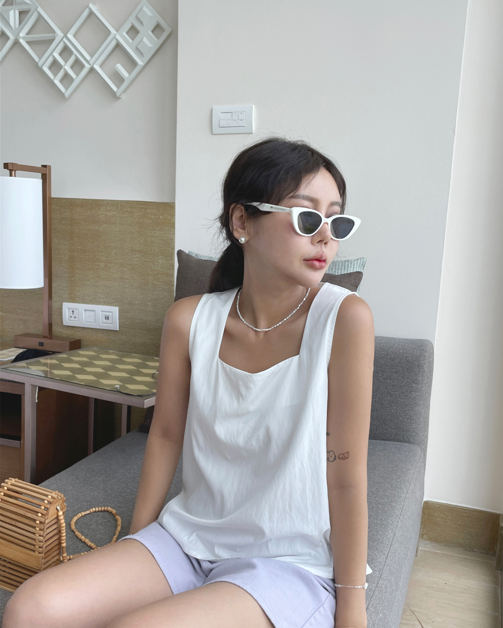 Simple Casual square collar tops all-match sling vest