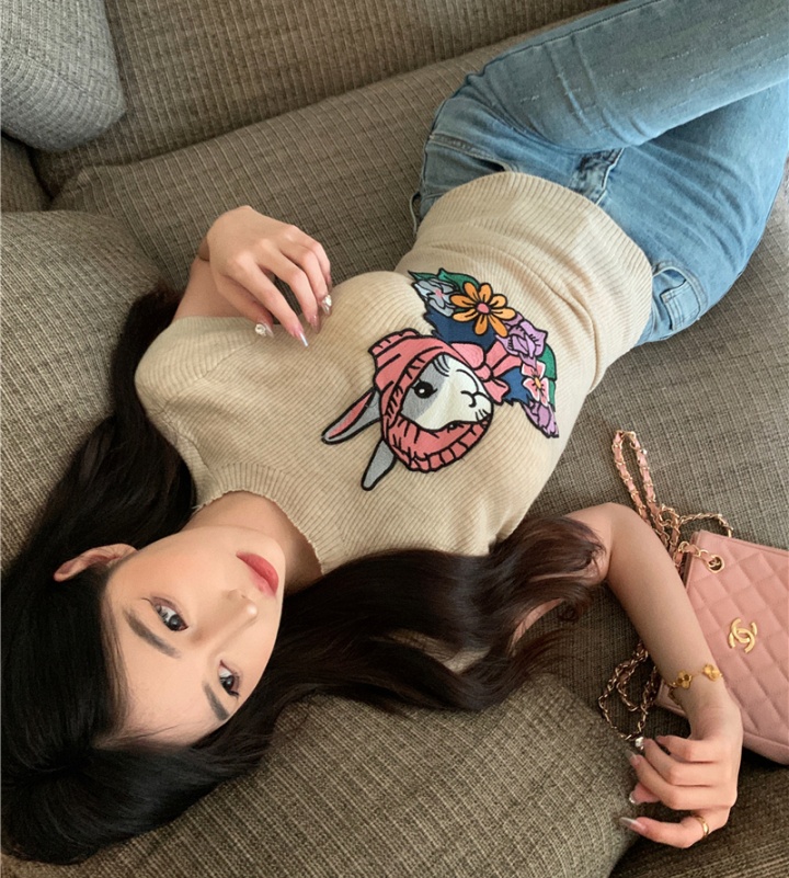 Short hollow rabbit tops niche spicegirl embroidered T-shirt