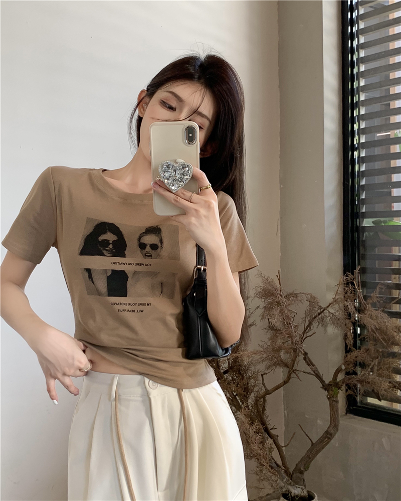 Printing slim tops retro short sleeve T-shirt for women