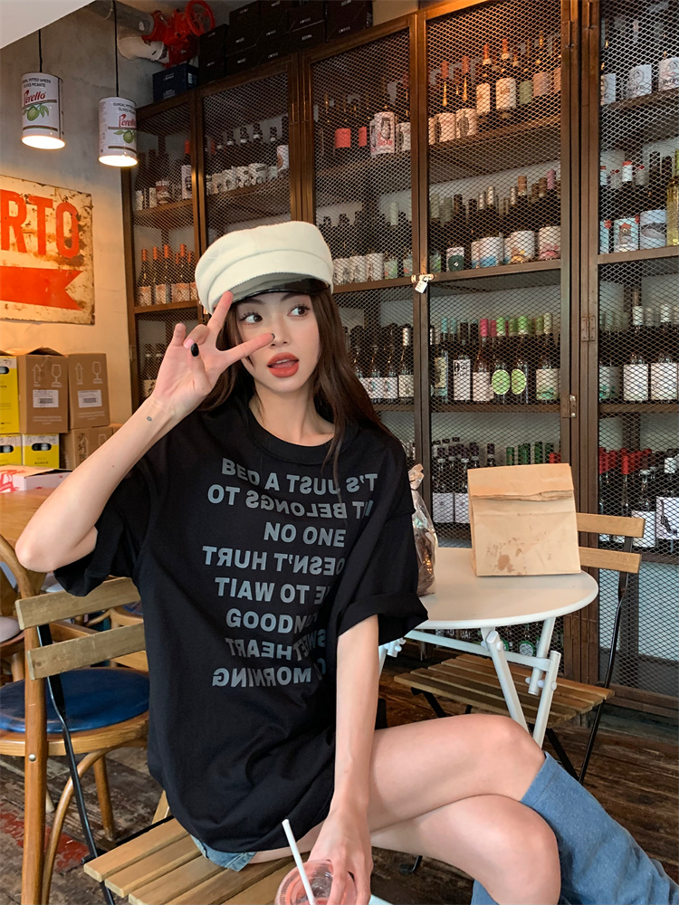 Loose letters printing short sleeve summer T-shirt