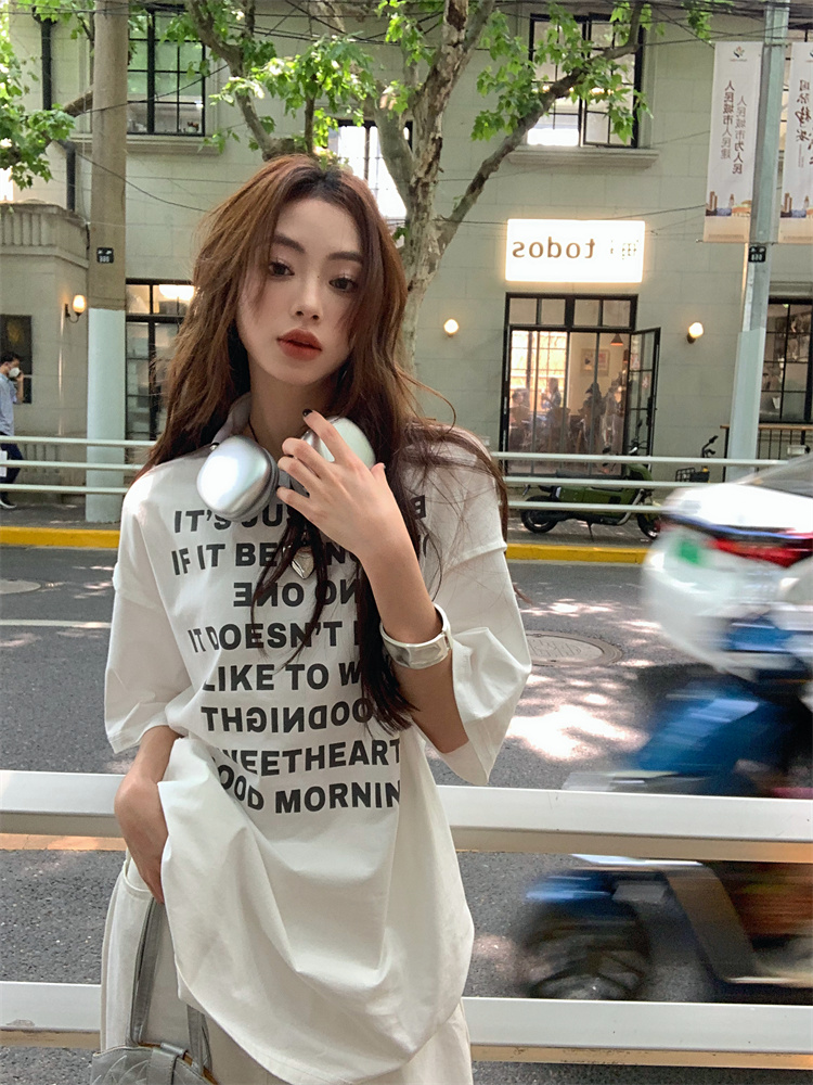 Loose letters printing short sleeve summer T-shirt