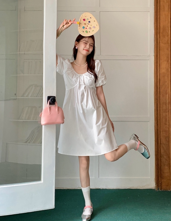 Puff sleeve temperament Korean style pure dress