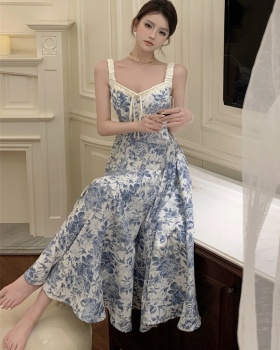 Slim sling long dress niche floral dress