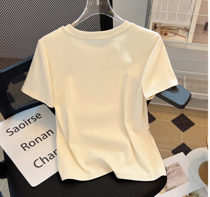 Slim retro T-shirt round neck tops for women