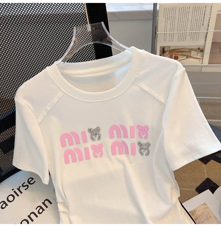 Summer rhinestone tops printing T-shirt for women
