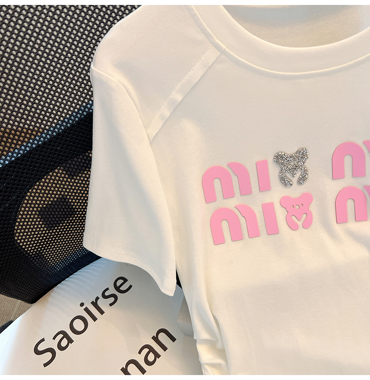 Summer rhinestone tops printing T-shirt for women