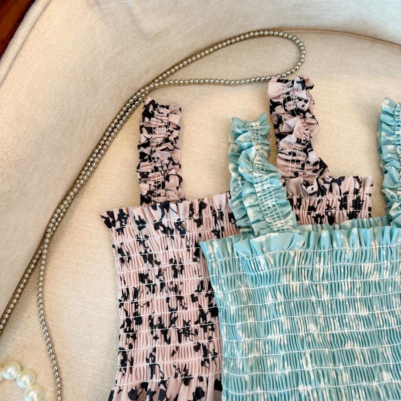 Fold summer sweet tops floral sling vest for women