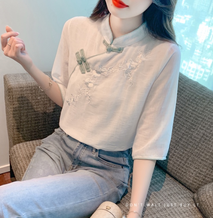 Short sleeve embroidery tops Chinese style summer shirt