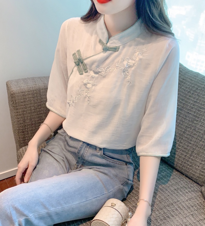 Short sleeve embroidery tops Chinese style summer shirt