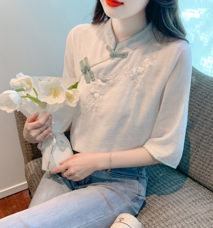 Short sleeve embroidery tops Chinese style summer shirt