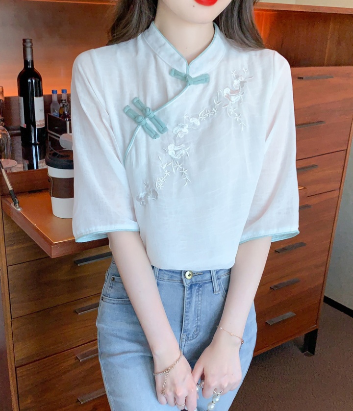 Short sleeve embroidery tops Chinese style summer shirt