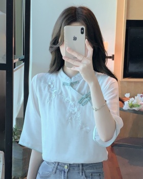 Short sleeve embroidery tops Chinese style summer shirt