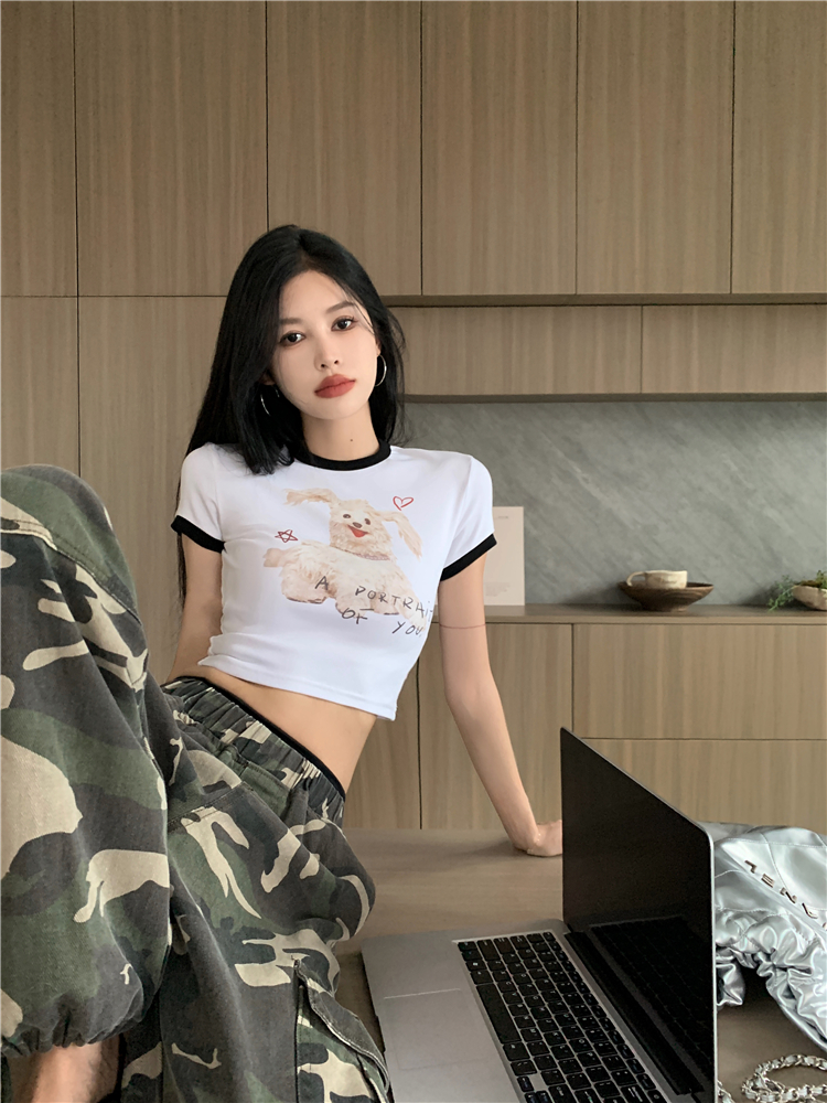 Short printing spicegirl T-shirt slim navel tops for women