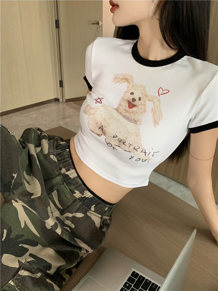 Short printing spicegirl T-shirt slim navel tops for women